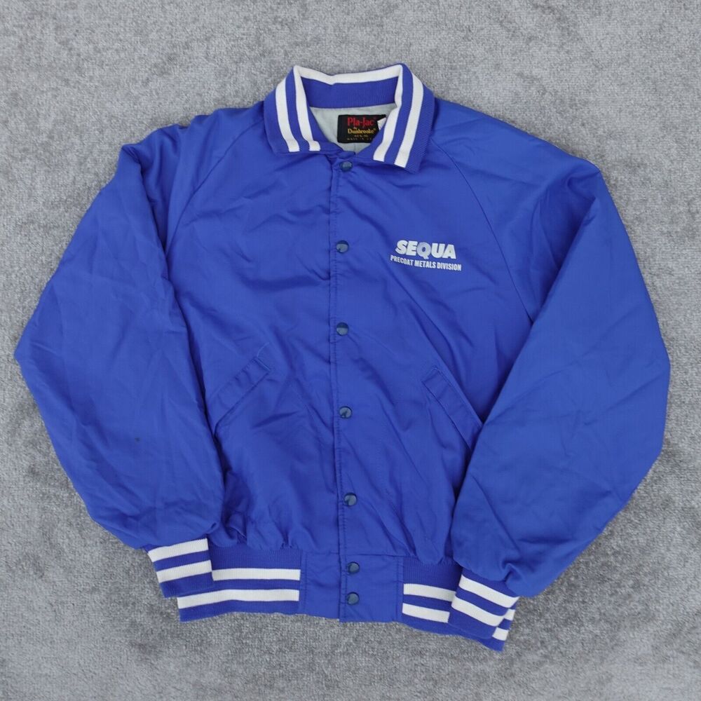 Vintage Pla-Jac by DUNBROOKE Jacket Mens Large Blue Snap Button Varsity Bomber